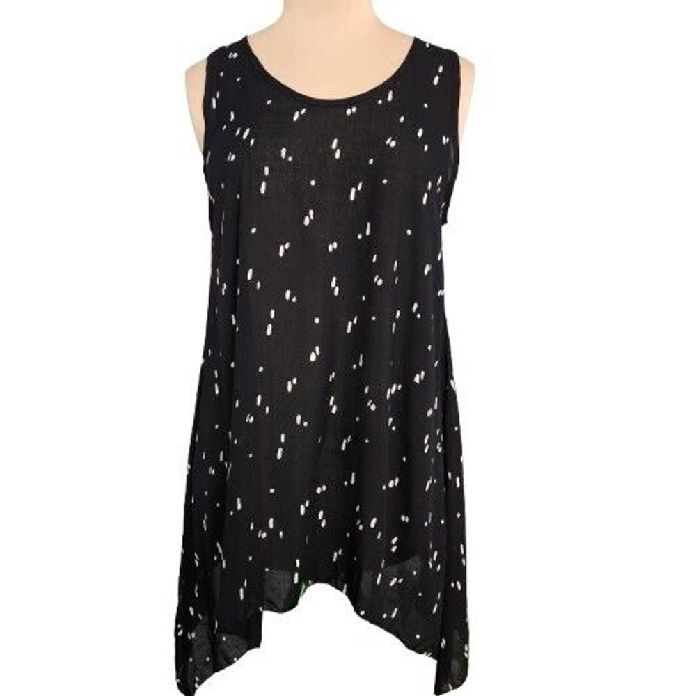 Iguana Dress Womens Small Black White High Low Hem Lagenlook Midi Casual